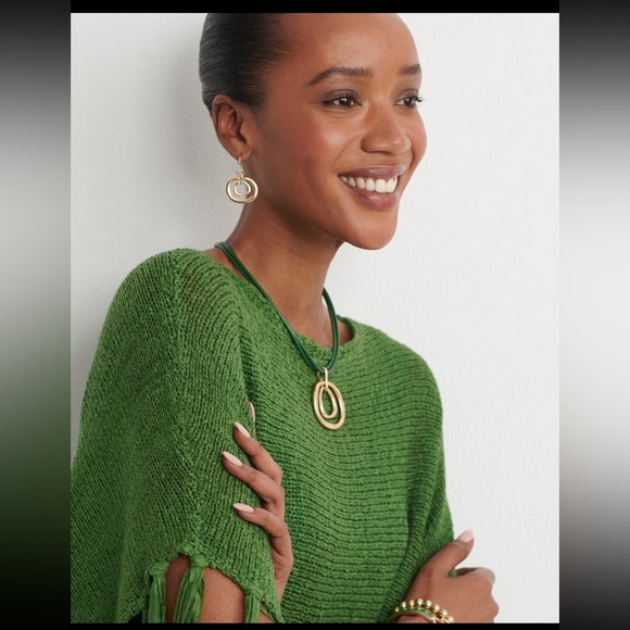 Fringe Knit Poncho in Verdant Green